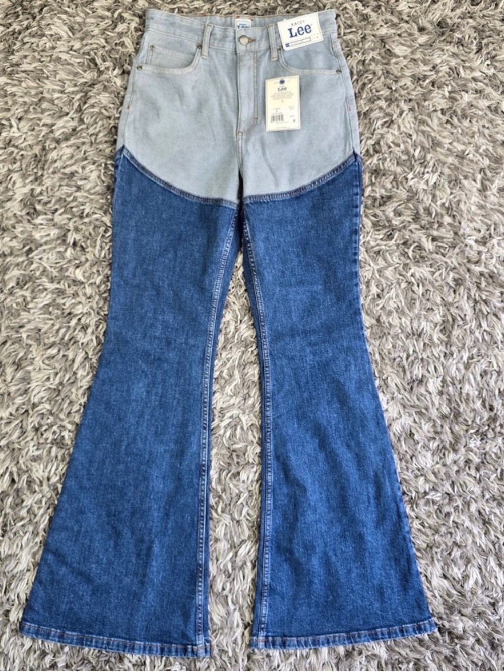 Lee Kacey Musgraves High Rise Flare Jeans Two Tone Blue Higher Climb Size 8 NEW